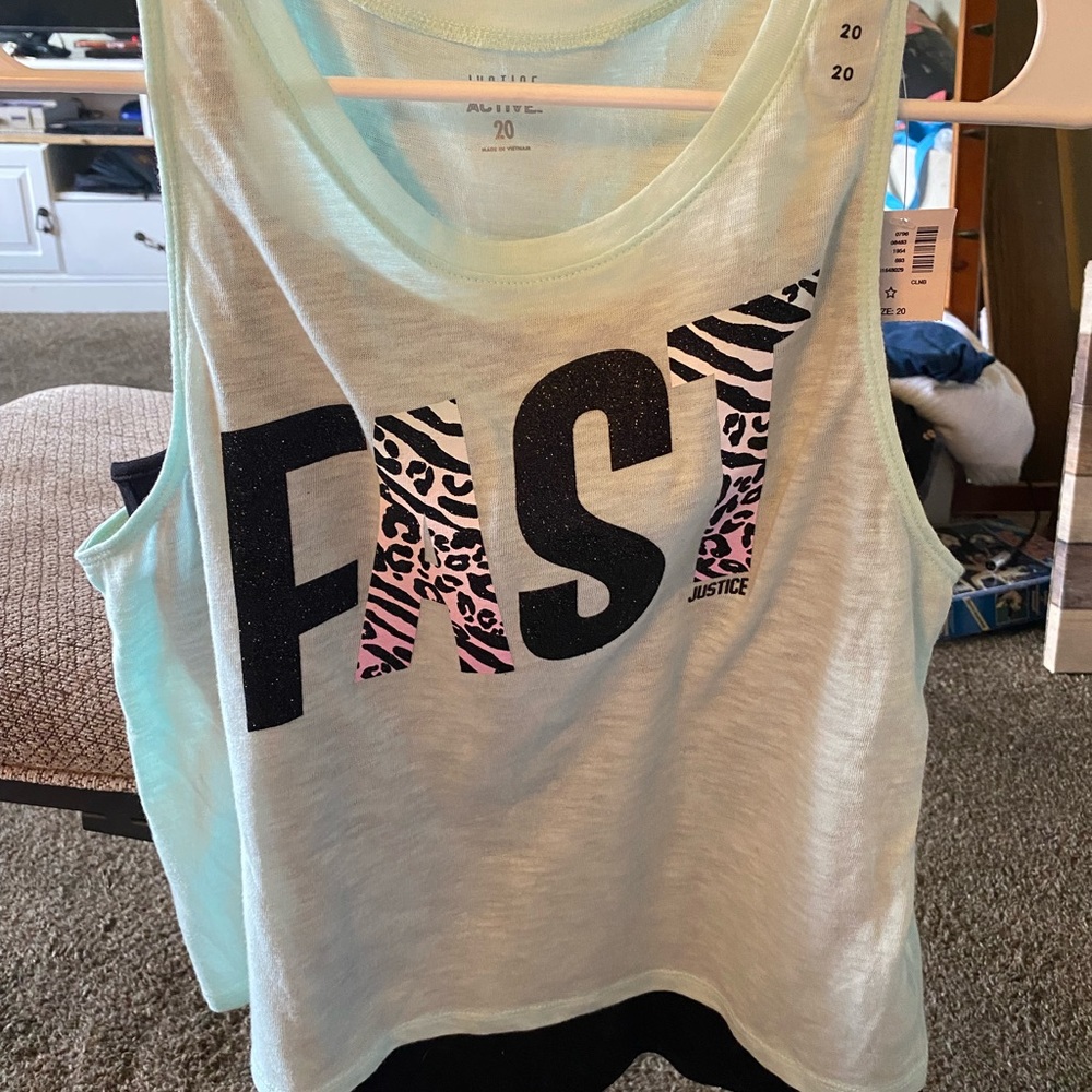 NWT Justice Active Mint Green with Black Tank underlay Sz 20